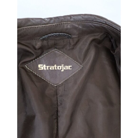 Vintage Stratojac Leather Jacket Mens 44 Brown 70s 80s Lined Button Up Casual - Picture 5 of 12